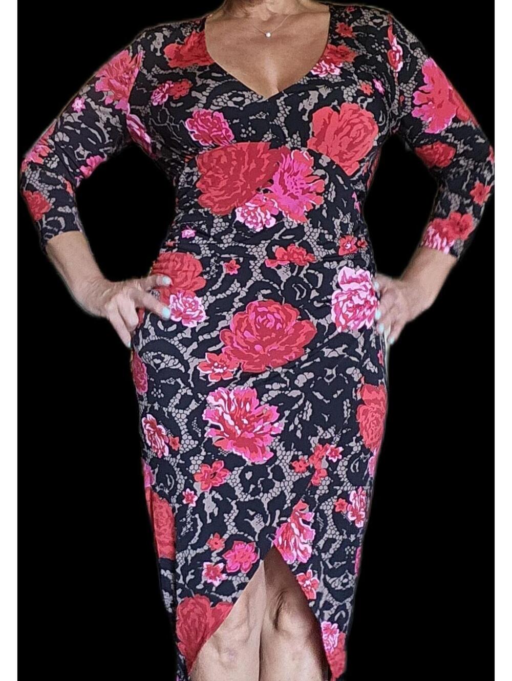 Venus Ruched Bodycon Floral Dress Large EUC